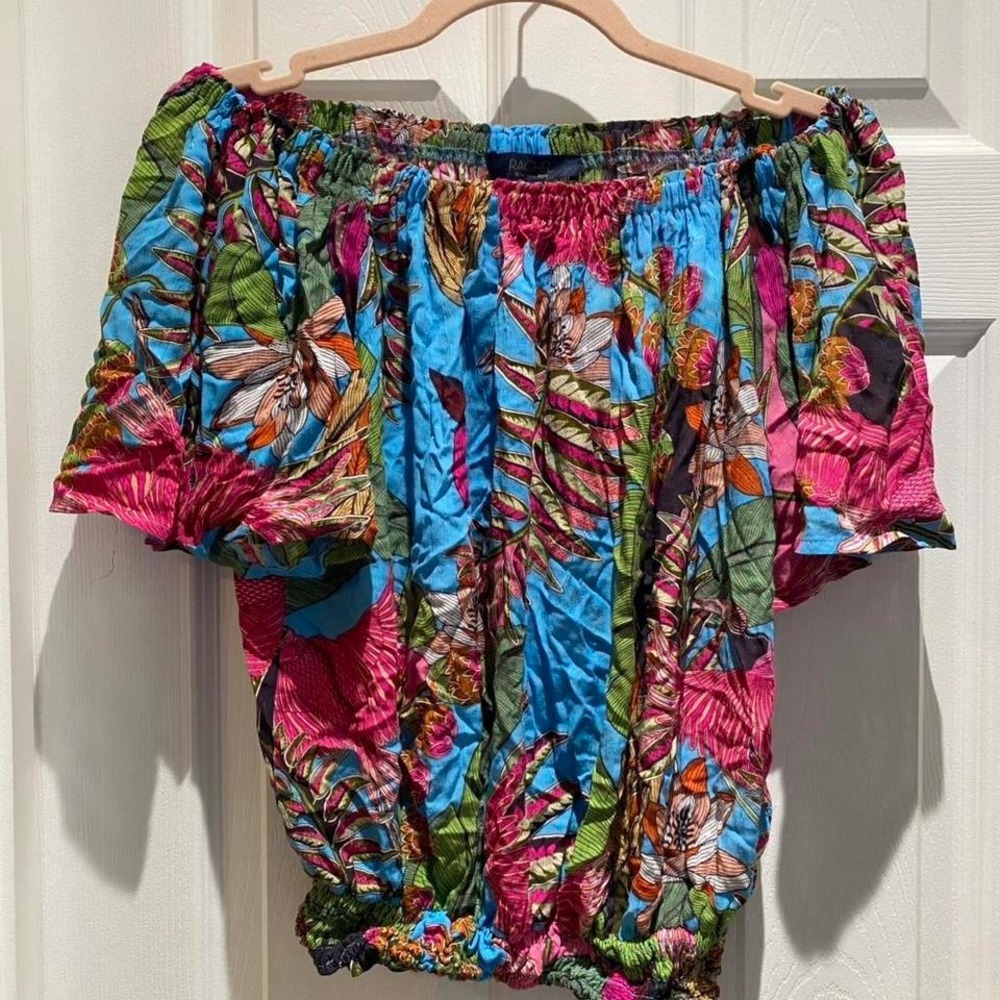 Rachel Roy multicoloured floral Off the Shoulder Hem Top Size XL